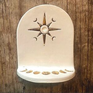 Handmade Studio Pottery Boho Mini Altar Yoga Meditation Moon Phase Cream / Gold